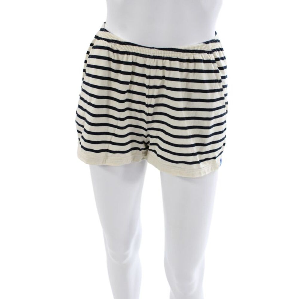 Kule Women Sweat Shorts Beige Striped 100% Cotton Pull On Nautical Size XS